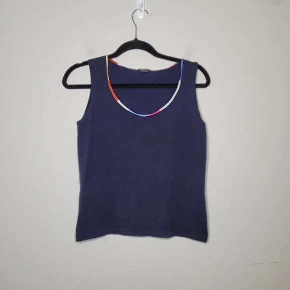 Worth New York Navy Blue Rainbow trim Tank and Cardigan womens size Small